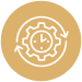 Clock inside gear icon on beige circle